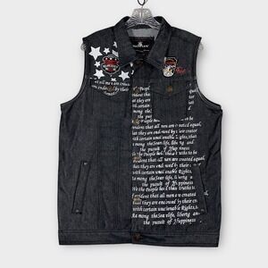 Red Ape Society Denim Vest Mens Medium Statue Liberty Stars Streetwear Patch‎